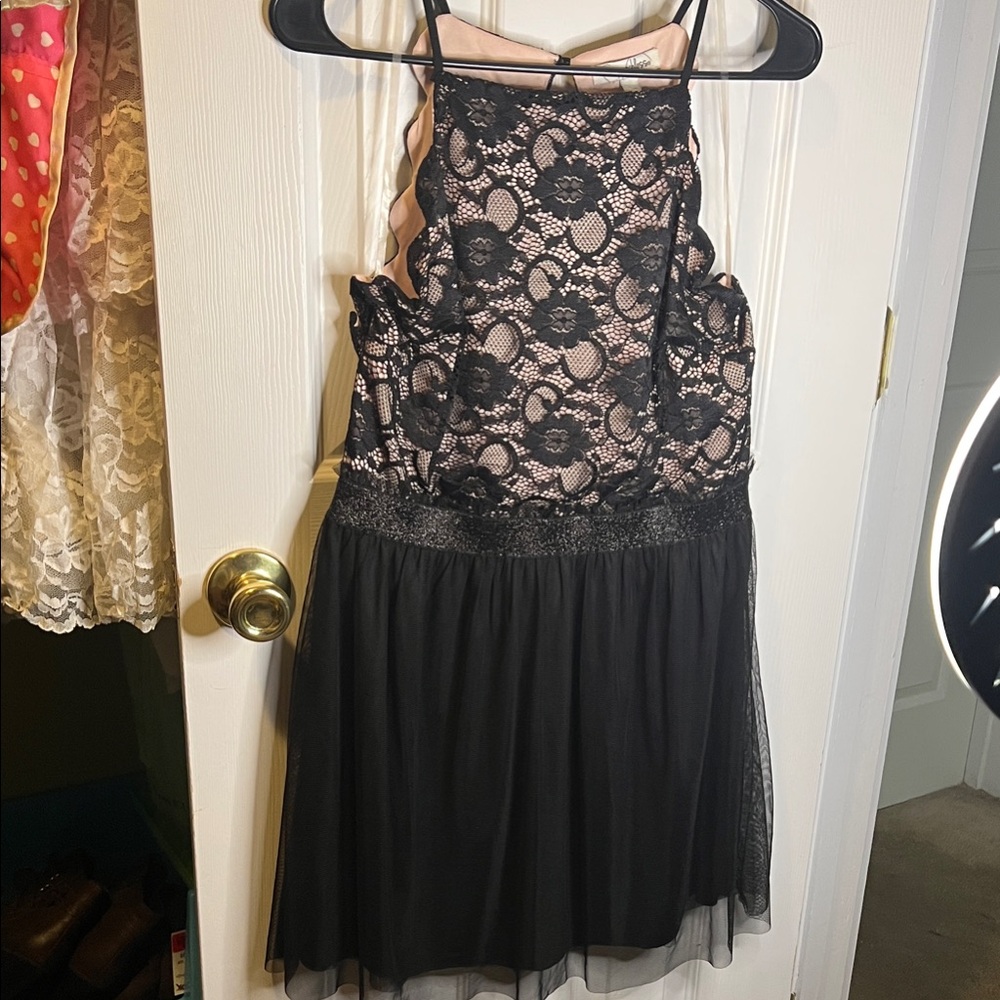 Speechless Black Lace Overlay Dress with Blush Lining and Thin Straps